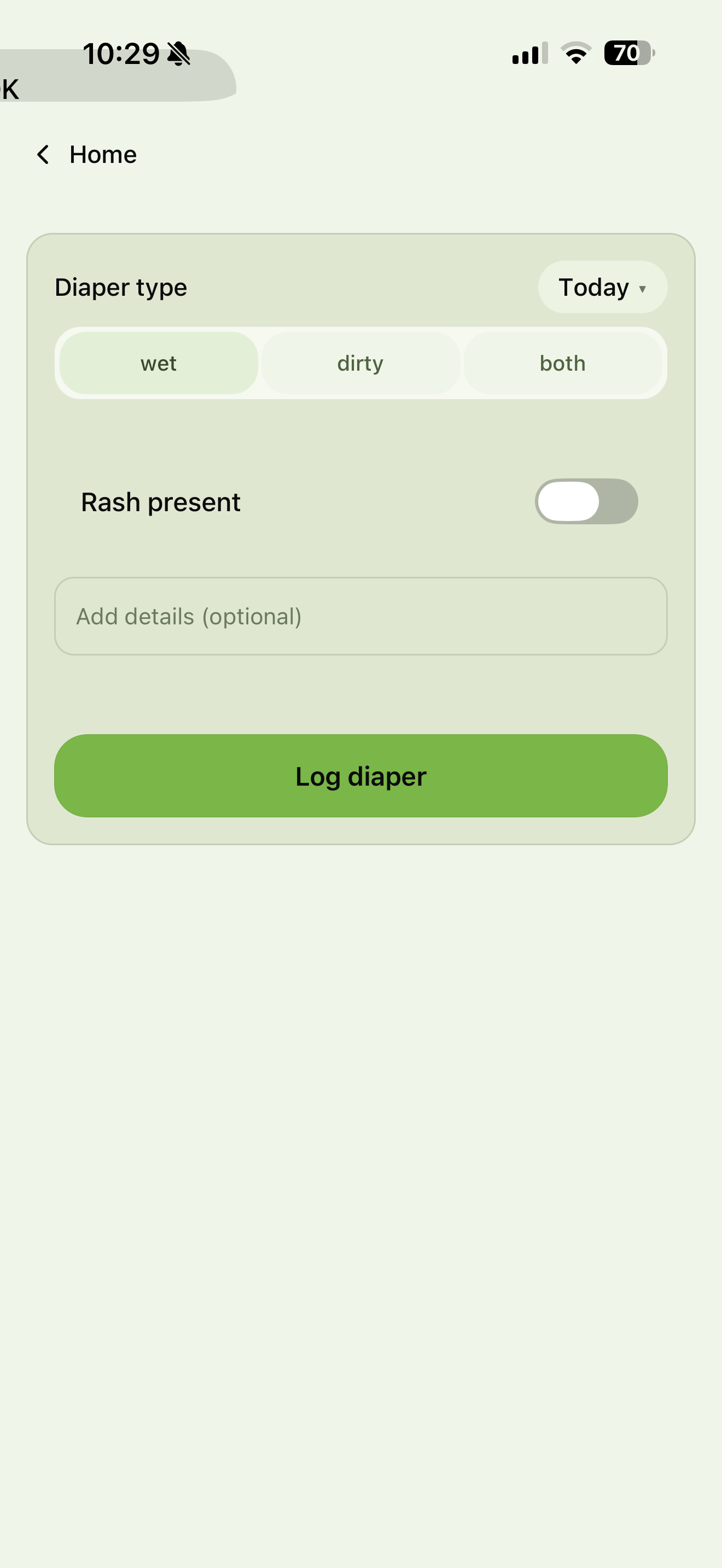Green diaper log