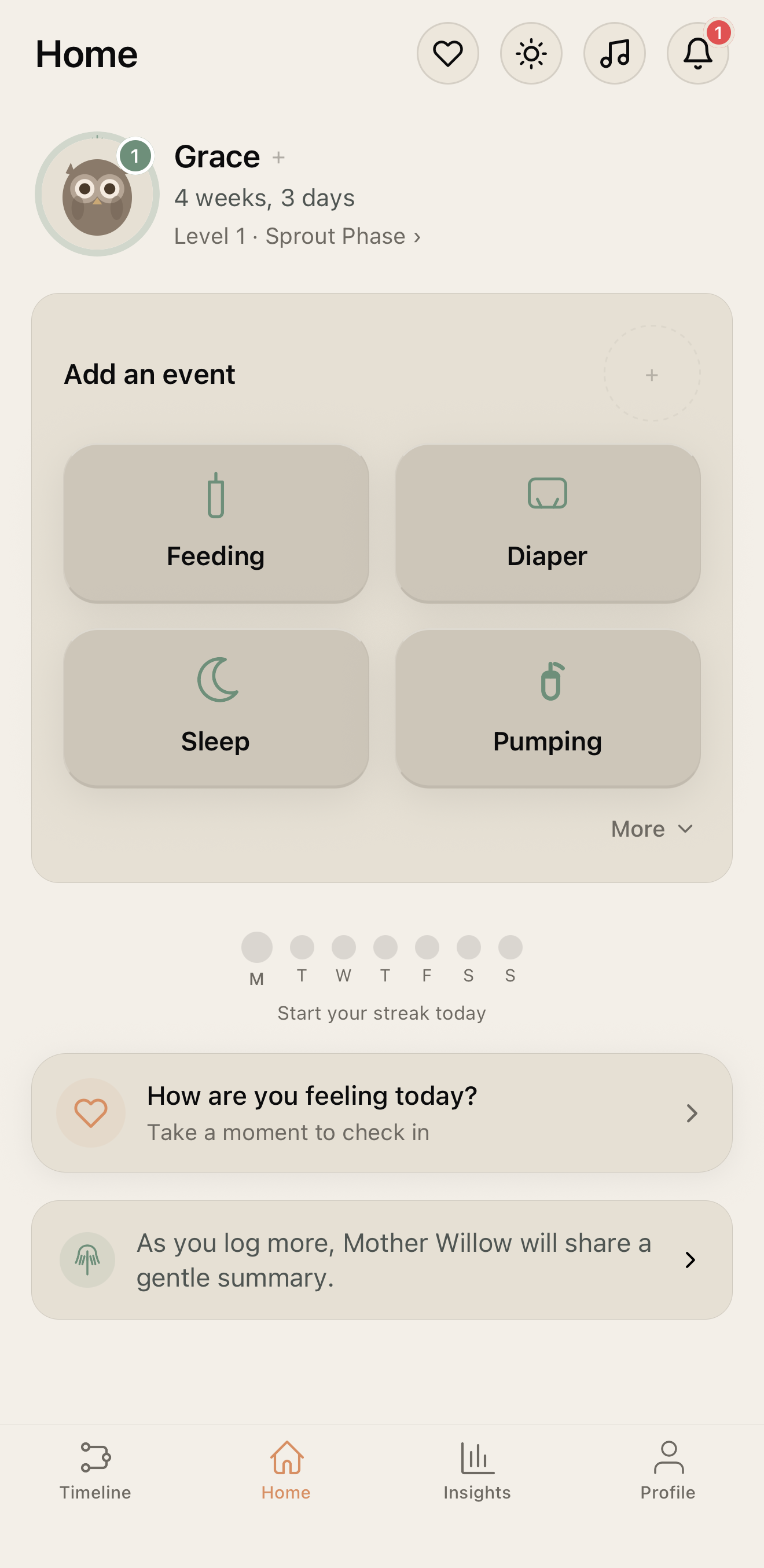 Fawn app home screen